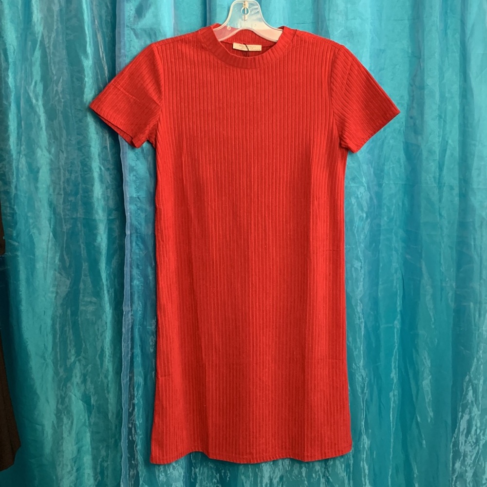 Zara Red Ribbed Mini Dress (S) - Picture 6 of 6